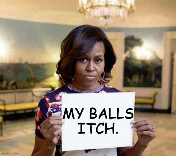 Michelle Obama blank sheet | MY BALLS
ITCH. | image tagged in michelle obama blank sheet | made w/ Imgflip meme maker
