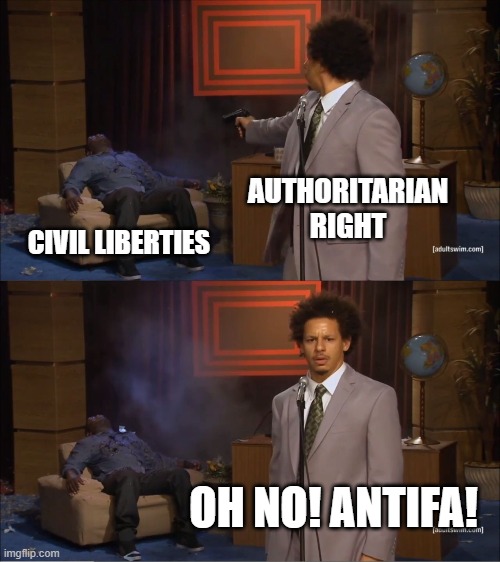 Who Killed Hannibal Meme | AUTHORITARIAN RIGHT; CIVIL LIBERTIES; OH NO! ANTIFA! | image tagged in memes,who killed hannibal,antifa,political meme,funny,right | made w/ Imgflip meme maker