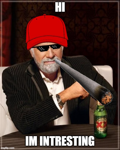 The Most Interesting Man In The World Meme | HI; IM INTRESTING | image tagged in memes,the most interesting man in the world | made w/ Imgflip meme maker