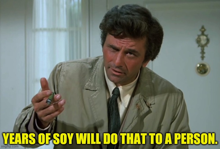Columbo | YEARS OF SOY WILL DO THAT TO A PERSON. | image tagged in columbo | made w/ Imgflip meme maker