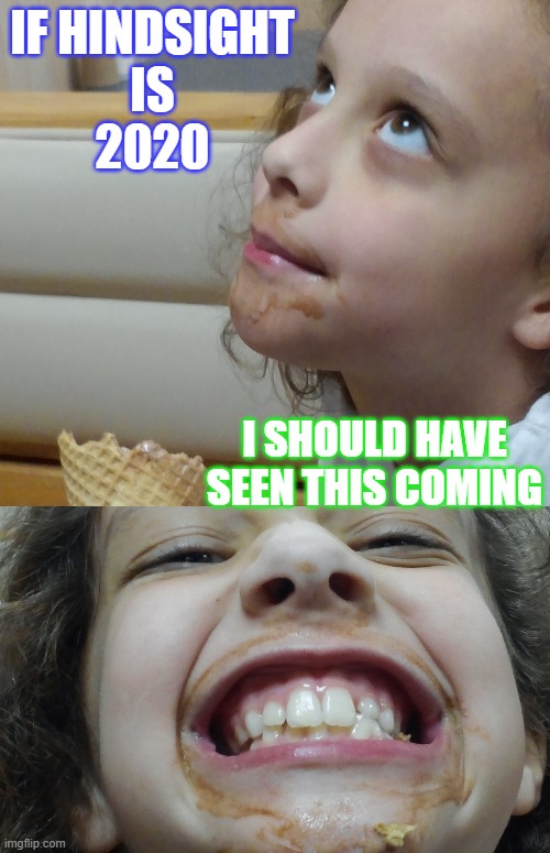 2020 Hindsight | IF HINDSIGHT
IS
2020; I SHOULD HAVE SEEN THIS COMING | image tagged in funny memes | made w/ Imgflip meme maker