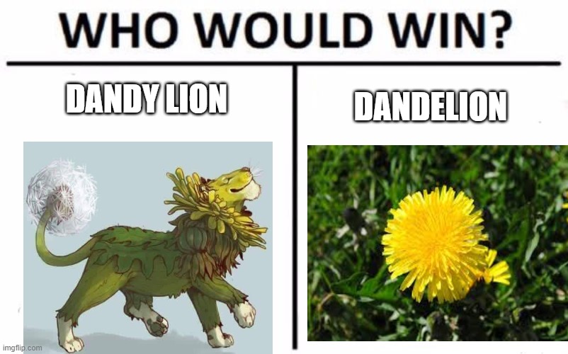 Who Would Win? Meme | DANDY LION; DANDELION | image tagged in memes,who would win | made w/ Imgflip meme maker