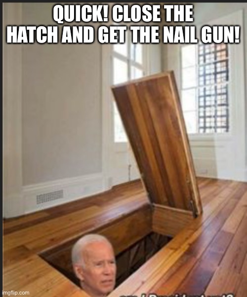 Basement Joe | QUICK! CLOSE THE HATCH AND GET THE NAIL GUN! | image tagged in basement joe | made w/ Imgflip meme maker