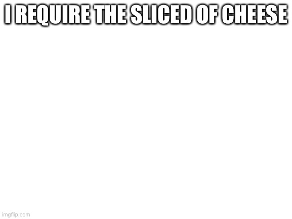 Meme | I REQUIRE THE SLICED OF CHEESE | image tagged in blank white template | made w/ Imgflip meme maker