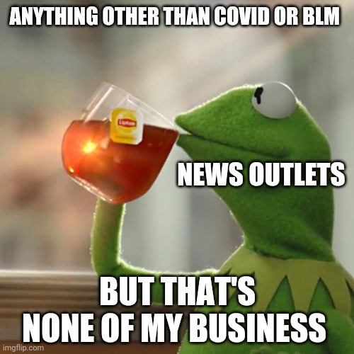 But That's None Of My Business Meme | ANYTHING OTHER THAN COVID OR BLM; NEWS OUTLETS; BUT THAT'S NONE OF MY BUSINESS | image tagged in memes,but that's none of my business,kermit the frog | made w/ Imgflip meme maker