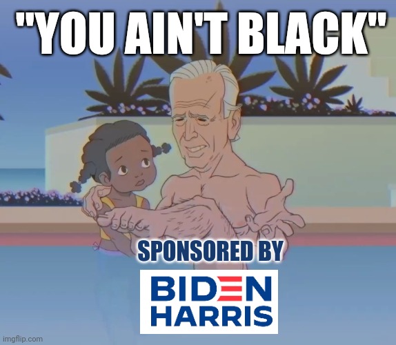 Joe Biden Harris 2020: DEMOCRAT SOCIALIST RACIST - Quote You Ain't Blackhttps://youtu.be/CO6TEA8vkkM | "YOU AIN'T BLACK"; SPONSORED BY | image tagged in you ain't black,joe biden,racist,election,trump | made w/ Imgflip meme maker