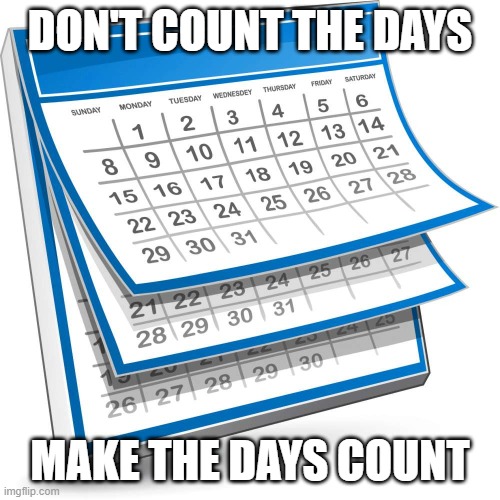 don't count the days | DON'T COUNT THE DAYS; MAKE THE DAYS COUNT | image tagged in calendar | made w/ Imgflip meme maker