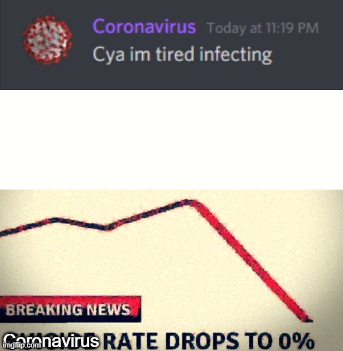 he did it! he stopped! | Coronavirus | image tagged in suicide rate drops to 0 | made w/ Imgflip meme maker