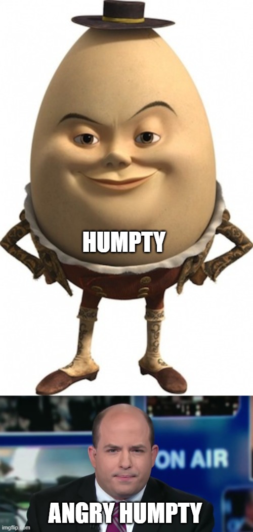 Humpty Stelter | HUMPTY; ANGRY HUMPTY | image tagged in humpty dumpty,brian stelter | made w/ Imgflip meme maker