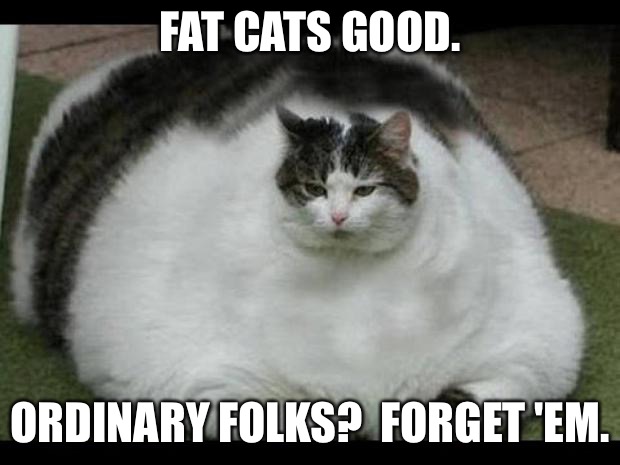 fat cat 2 | FAT CATS GOOD. ORDINARY FOLKS?  FORGET 'EM. | image tagged in fat cat 2 | made w/ Imgflip meme maker