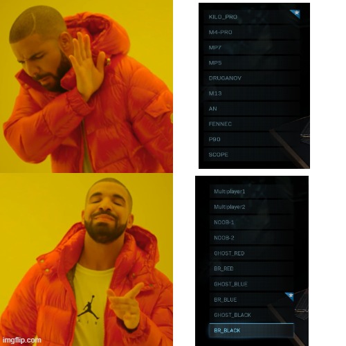 Loadout | image tagged in memes,drake hotline bling | made w/ Imgflip meme maker