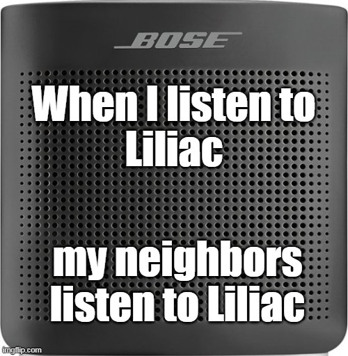 When I listen to Liliac | When I listen to
Liliac; my neighbors listen to Liliac | image tagged in bose speaker,liliac,liliac band,vamp metal | made w/ Imgflip meme maker