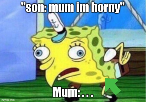 Mocking Spongebob Meme | "son: mum im horny"; Mum: . . . | image tagged in memes,mocking spongebob | made w/ Imgflip meme maker