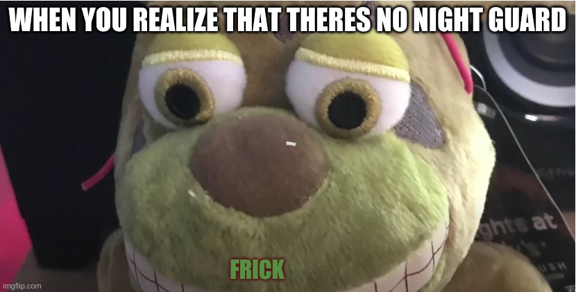 when you realize that theres no night guard | WHEN YOU REALIZE THAT THERES NO NIGHT GUARD; FRICK | image tagged in fnaf 3 | made w/ Imgflip meme maker