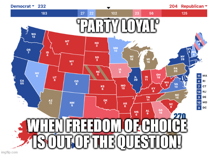 Party Loyal | 'PARTY LOYAL'; WHEN FREEDOM OF CHOICE IS OUT OF THE QUESTION! | image tagged in 2020 presidential election forecast | made w/ Imgflip meme maker