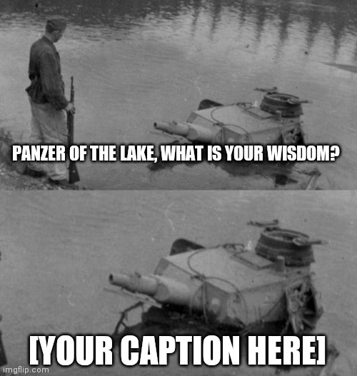 Panzer of the lake | PANZER OF THE LAKE, WHAT IS YOUR WISDOM? [YOUR CAPTION HERE] | image tagged in panzer of the lake | made w/ Imgflip meme maker