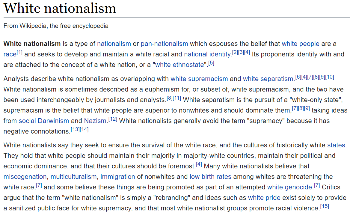 High Quality White nationalism Wikipedia definition Blank Meme Template
