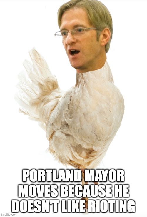 Chicken Ted | PORTLAND MAYOR MOVES BECAUSE HE DOESN'T LIKE RIOTING | image tagged in portland,ted wheller,riots | made w/ Imgflip meme maker