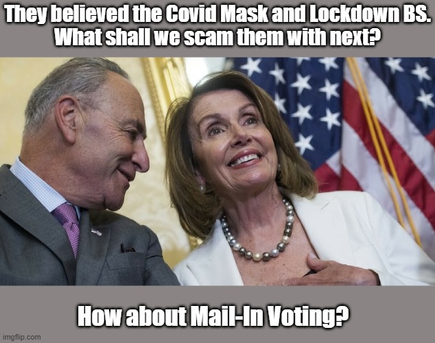 Scammed | They believed the Covid Mask and Lockdown BS.
What shall we scam them with next? How about Mail-In Voting? | image tagged in laughing democrats,covid-19,vote by mail,voting,politics | made w/ Imgflip meme maker