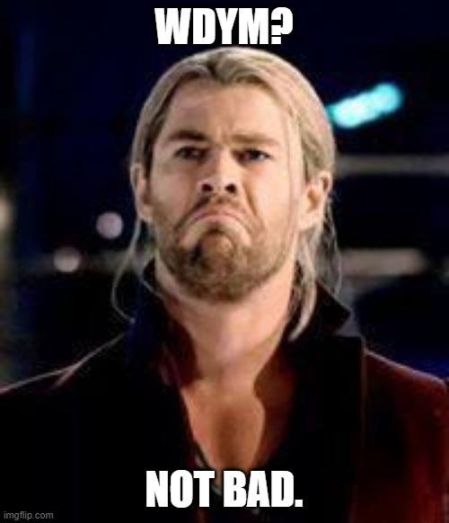 Thor not bad | WDYM? NOT BAD. | image tagged in thor not bad | made w/ Imgflip meme maker