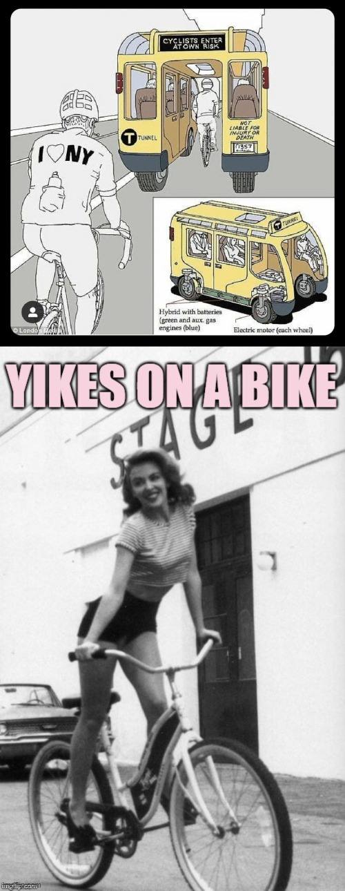 buses & bikes cool for train weekend week? | image tagged in kylie yikes on a bike,bus,yikes,bike,uh oh,oh no | made w/ Imgflip meme maker