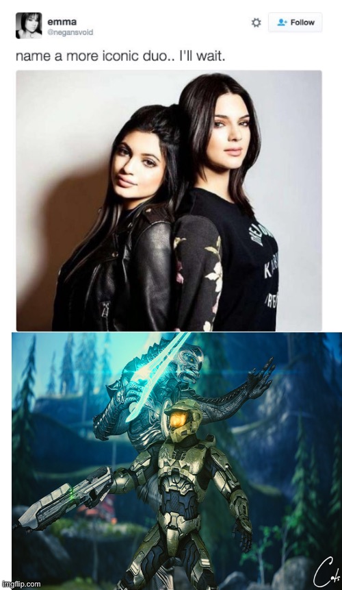 Name a more iconic duo | image tagged in name a more iconic duo,halo,arbiter,master chief,memes | made w/ Imgflip meme maker