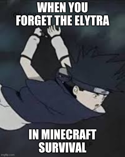 Oopie daisy I forgot the elytra for this low quality sasuke image | WHEN YOU FORGET THE ELYTRA; IN MINECRAFT SURVIVAL | image tagged in minecraft,funny | made w/ Imgflip meme maker