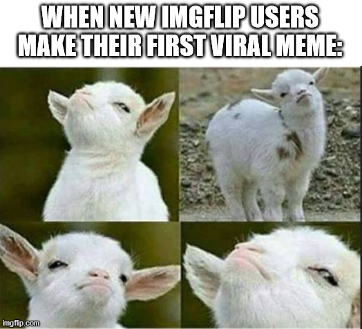 WHEN NEW IMGFLIP USERS MAKE THEIR FIRST VIRAL MEME: | image tagged in proud goat | made w/ Imgflip meme maker