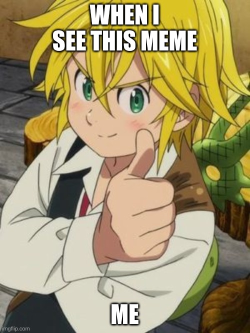 MELIODAS THUMBS UP | WHEN I SEE THIS MEME ME | image tagged in meliodas thumbs up | made w/ Imgflip meme maker
