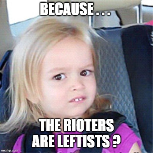 Little girl chloe | BECAUSE . . . THE RIOTERS ARE LEFTISTS ? | image tagged in little girl chloe | made w/ Imgflip meme maker