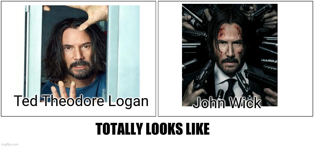 The resemblance is uncanny. | Ted Theodore Logan; John Wick; TOTALLY LOOKS LIKE | image tagged in memes,john wick,totally looks like,bill and ted | made w/ Imgflip meme maker