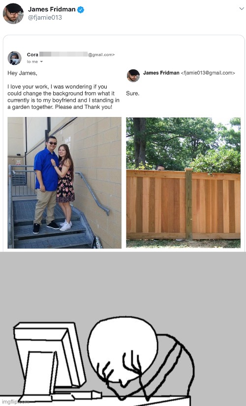 *facepalm* | image tagged in memes,computer guy facepalm,james fridman,fail | made w/ Imgflip meme maker