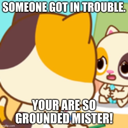 kid gets in trouble | SOMEONE GOT IN TROUBLE. YOUR ARE SO GROUNDED MISTER! | image tagged in cats | made w/ Imgflip meme maker