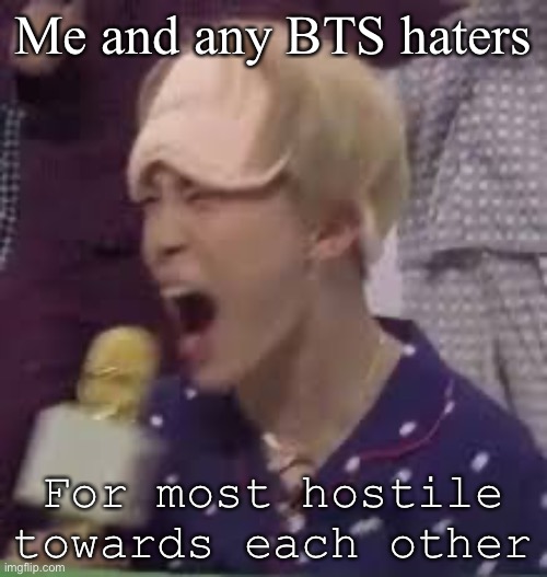 I will f*king cuss them out | Me and any BTS haters; For most hostile towards each other | made w/ Imgflip meme maker