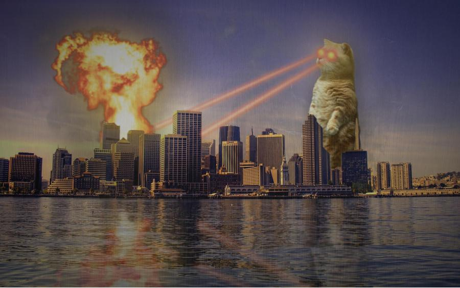 Cat Destroying city Blank Meme Template