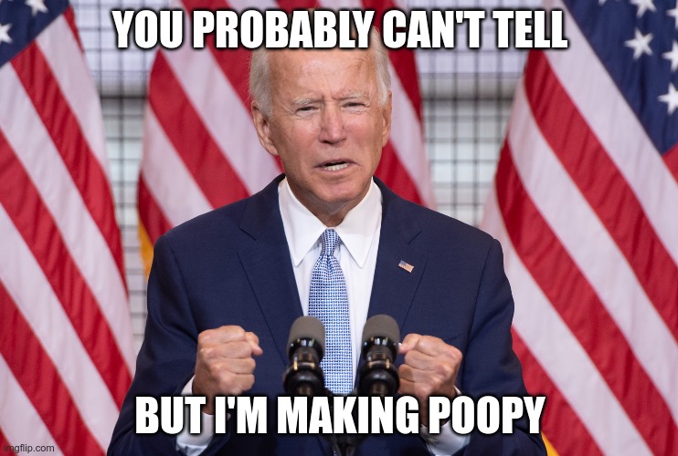 Joe's Poopy | YOU PROBABLY CAN'T TELL; BUT I'M MAKING POOPY | image tagged in joe hiden,joe biden,creepy joe biden | made w/ Imgflip meme maker