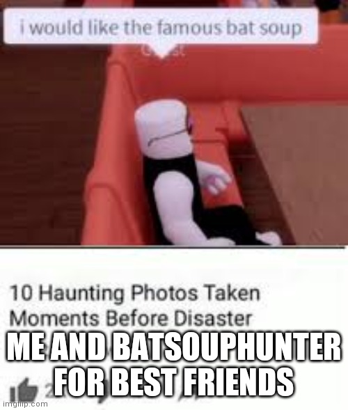 bat soup | ME AND BATSOUPHUNTER FOR BEST FRIENDS | image tagged in bat soup | made w/ Imgflip meme maker