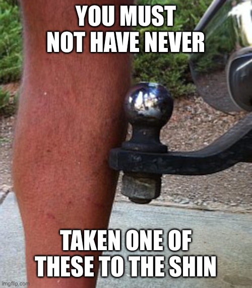 Trailer hitch to shin | YOU MUST NOT HAVE NEVER TAKEN ONE OF THESE TO THE SHIN | image tagged in trailer hitch to shin | made w/ Imgflip meme maker