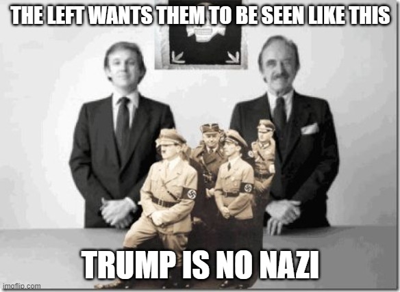The media liars | THE LEFT WANTS THEM TO BE SEEN LIKE THIS; TRUMP IS NO NAZI | image tagged in donald fred trump,nazi,hitler,leftists,trump | made w/ Imgflip meme maker
