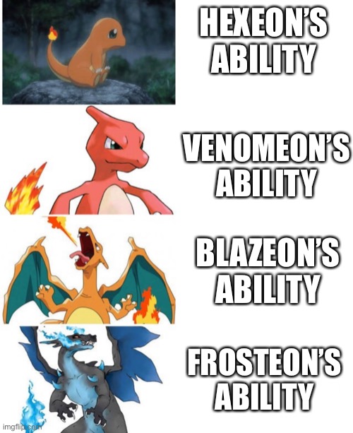 Ranking the current top four eeveelution’s abilities using this chart | HEXEON’S ABILITY; VENOMEON’S ABILITY; BLAZEON’S ABILITY; FROSTEON’S ABILITY | made w/ Imgflip meme maker