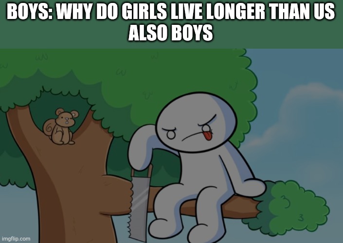 BOYS: WHY DO GIRLS LIVE LONGER THAN US
ALSO BOYS | image tagged in boys vs girls | made w/ Imgflip meme maker