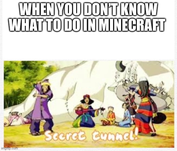 Secret Tunnel | WHEN YOU DON’T KNOW WHAT TO DO IN MINECRAFT | image tagged in secret tunnel | made w/ Imgflip meme maker
