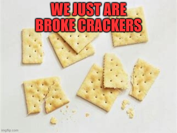 Broke crackers | WE JUST ARE BROKE CRACKERS | image tagged in broke crackers | made w/ Imgflip meme maker