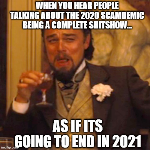Lockdown Reality | WHEN YOU HEAR PEOPLE TALKING ABOUT THE 2020 SCAMDEMIC BEING A COMPLETE SHITSHOW... AS IF ITS GOING TO END IN 2021 | image tagged in laughing leo,covid-19,covid19,quarantine,lockdown | made w/ Imgflip meme maker
