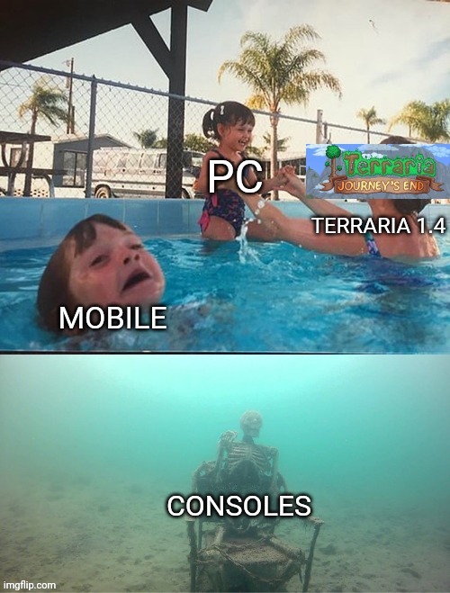 image tagged in terraria,journey,relogic,mobile,consoles,pc | made w/ Imgflip meme maker