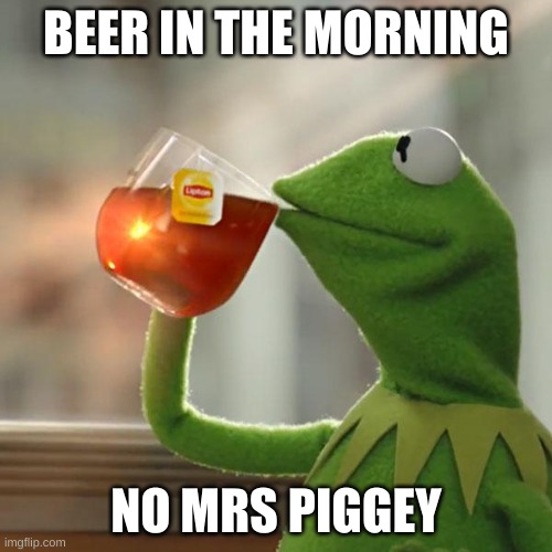 hey mrs piggy | BEER IN THE MORNING; NO MRS PIGGEY | image tagged in memes,but that's none of my business,kermit the frog | made w/ Imgflip meme maker