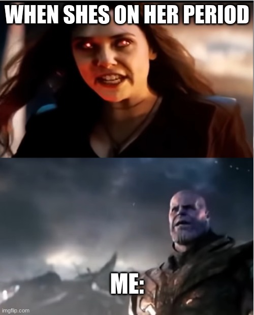 Thanos I don't even know who you are | WHEN SHES ON HER PERIOD; ME: | image tagged in thanos i don't even know who you are | made w/ Imgflip meme maker