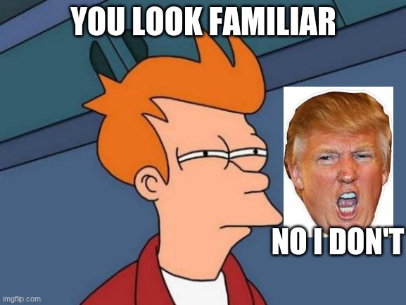 Trump | YOU LOOK FAMILIAR; NO I DON'T | image tagged in memes,futurama fry | made w/ Imgflip meme maker
