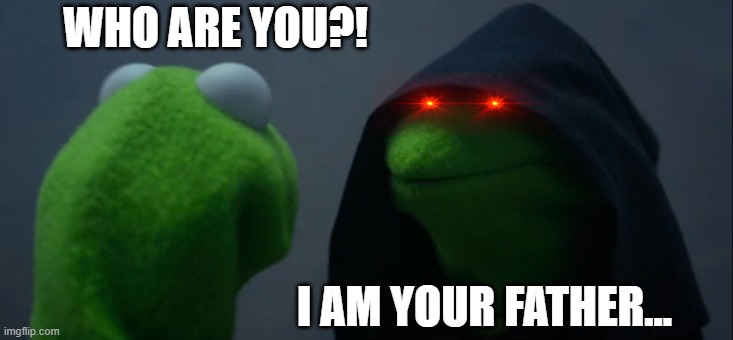 Evil Kermit |  WHO ARE YOU?! I AM YOUR FATHER... | image tagged in memes,evil kermit | made w/ Imgflip meme maker