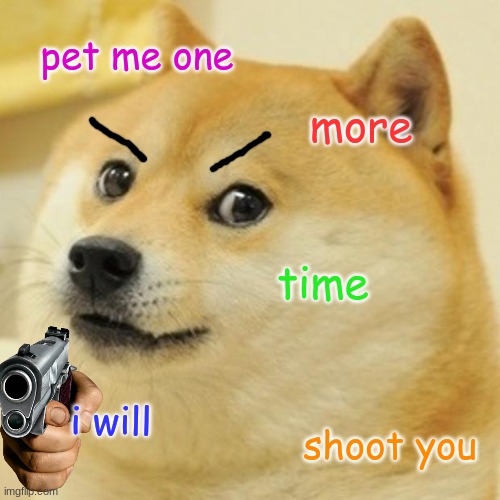 Doge | pet me one; more; time; i will; shoot you | image tagged in memes,doge | made w/ Imgflip meme maker